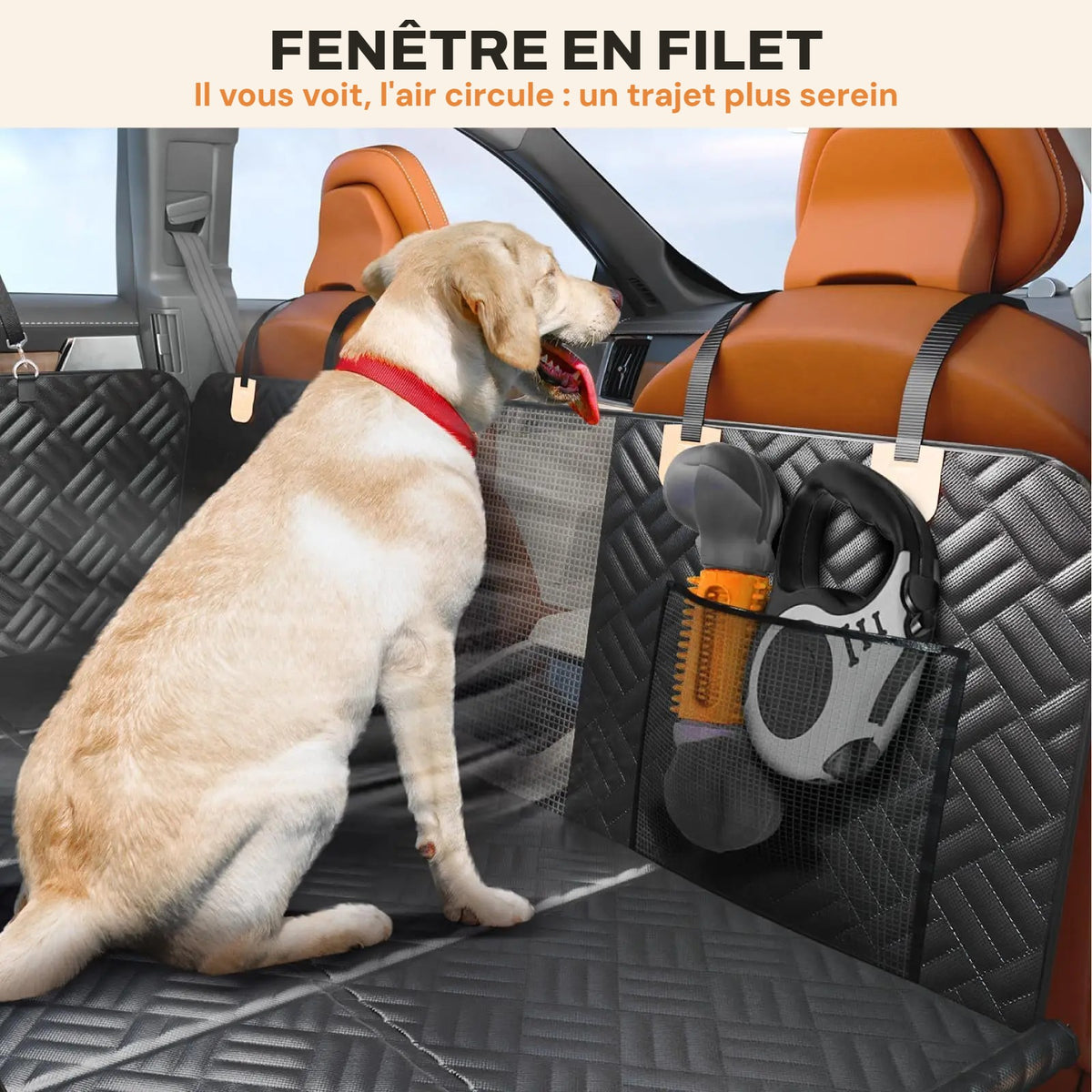Housse PatMoov avec fenêtre en filet : le chien voit ses maîtres et l'air circule